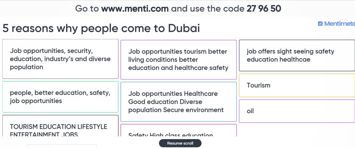 wsodigital's tweet photo. Today in #socialstudies we used @Mentimeter  to discuss why  people move to #dubai  the students really got involved with the discussions 🇦🇪 https://t.co/OiBJnv0srR
