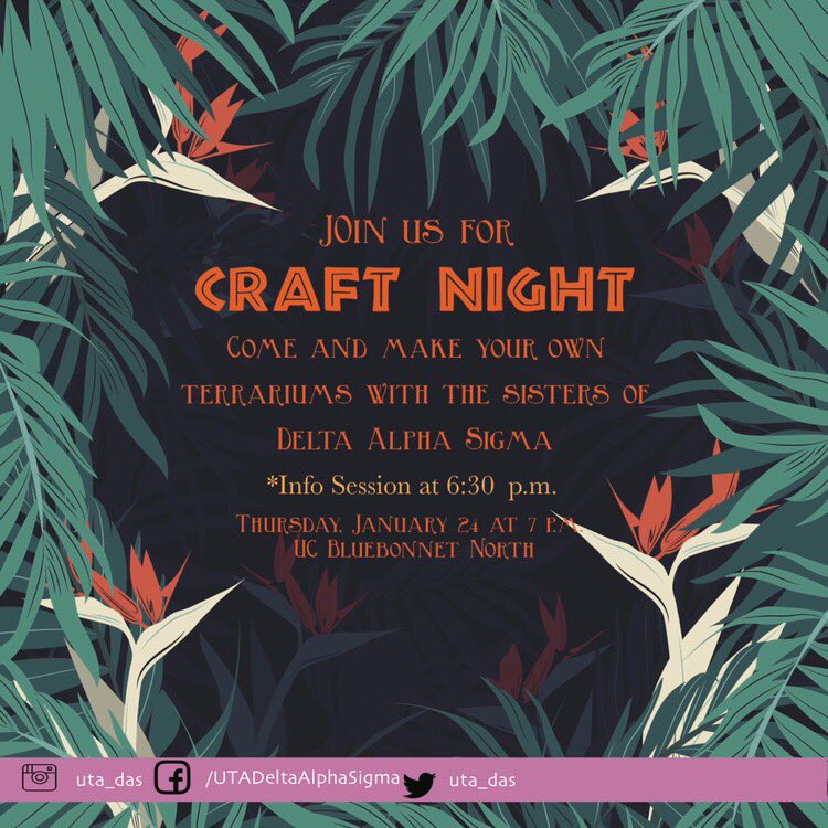 uta_das's tweet photo. GET CRAFTY WITH US! Tomorrow UC BLUEBONNET NORTH #UTA21 #UTA20 #UTA19 #UTA22 #gogreek #utagreeks #utagreeklife #utafsl #utamgc #rushdas #whydas #springrush19 https://t.co/bLFb4qCLRr