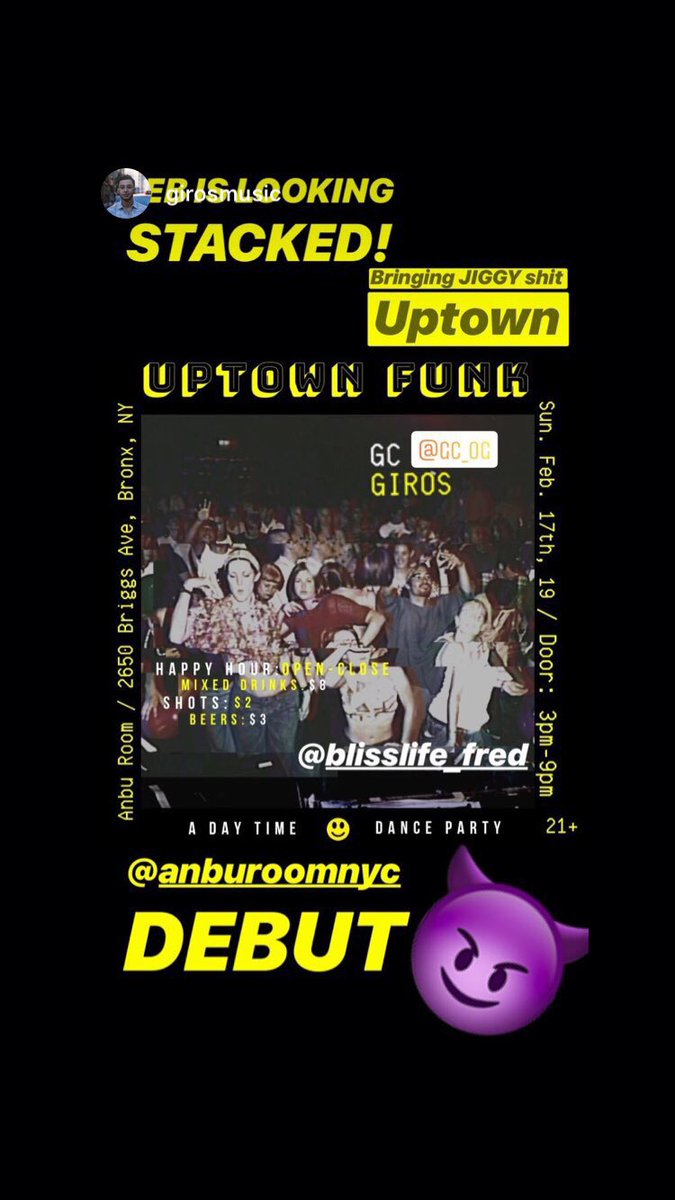 We bringing that uptown funk to the Bronx!! We <a href="/anburoomnyc/">Anbu Room</a> for a day party fucking shit up! The happy hour way @JeremyGiros <a href="/FLAMEZg/">GC</a>