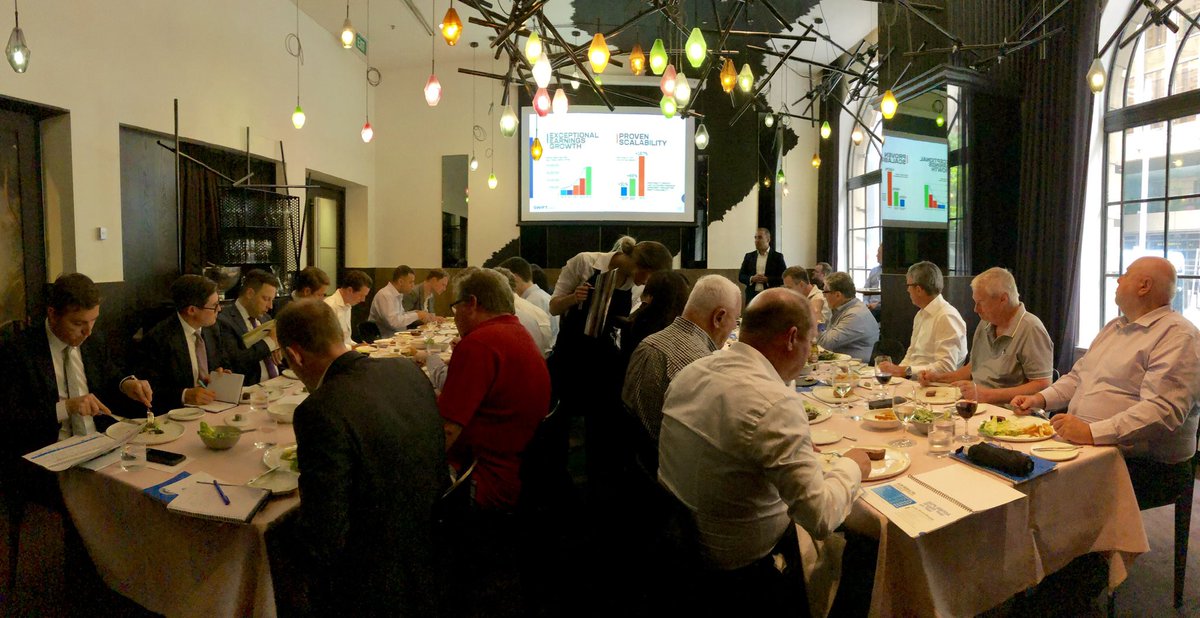 TimDohrmann's tweet image. #Media business #SwiftNetworks (#ASX: $SW1) CFO George Nicholls, with CEO Xavier Kris and CSO Lee Hunter, taking Sydney #investors through Swift’s strong HY results and #MedicalMedia acquisition over lunch 🍽📈 #SW1 #tech

Presentation available here: asx.com.au/asxpdf/2019012…