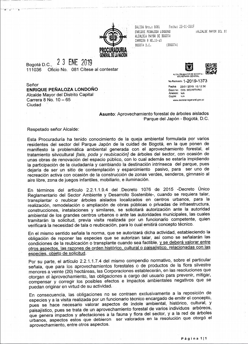 manuel_rodb's tweet image. PARQUE JAPÓN: la Procuraduría General de la Nación ordena al Alcalde Enrique Peñalosa suspender la tala de árboles en el Parque Japón.