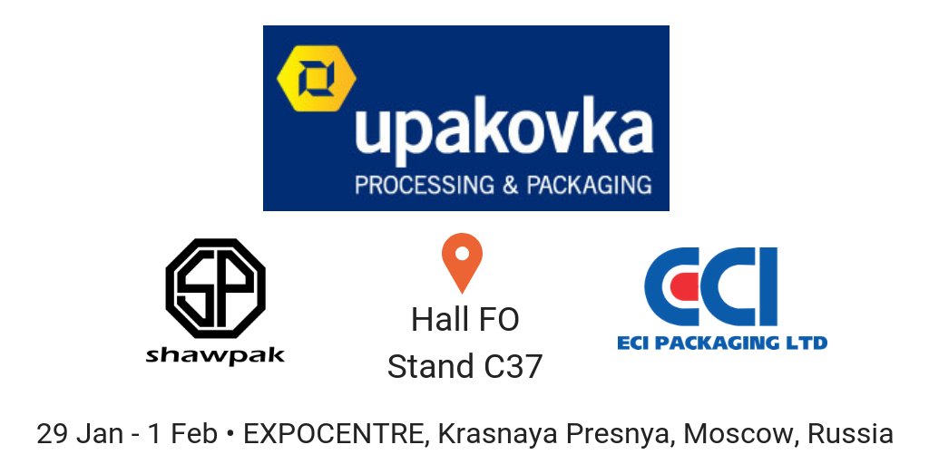 shawpak1's tweet photo. Less than a week until the upakovka processing & packaging show in Moscow! ECI Packaging Ltd & Shawpak will be in Hall FO Stand C37. See you there! #upakovka #exhibition #thermoforming https://t.co/s5KKGIroRW