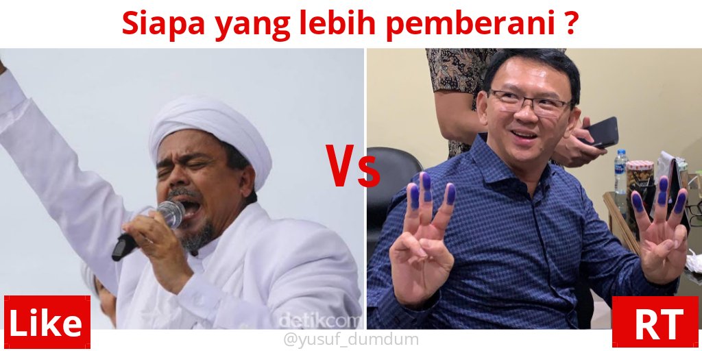 Polling:

Siapakah yang menurut Anda lebih pemberani?
#WelcomeBackBTP
#AhokPulang #AhokBebas