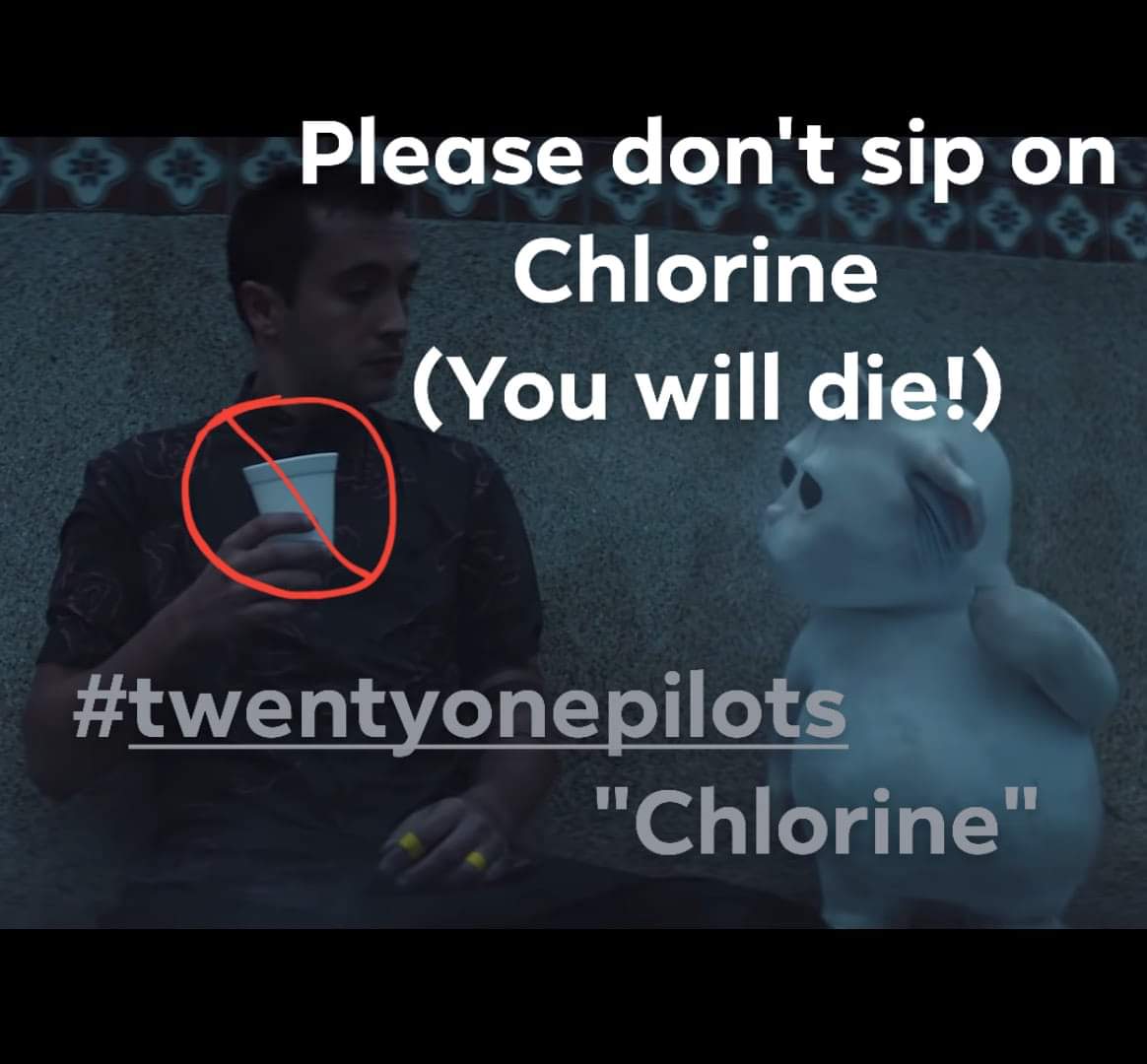 LilleyPadPools's tweet photo. #twentyonepilots just released their music video for their song "Chlorine". This is a friendly reminder from ur pool professionals @LilleyPadPools that Chlorine is dangerous. The lyrics "sipping on straight Chlorine" should not be taken literally or followed. You will die.End PSA https://t.co/SUiCm15mAl