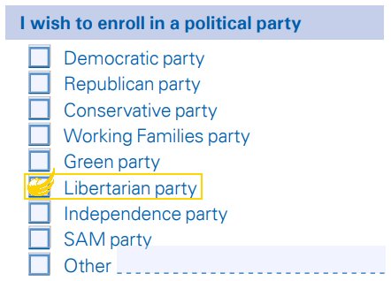 lpnyofficial's tweet photo. IF you haven't done so already, be sure to register as a Libertarian Party voter with the New York Board of Elections!

The form is available here: https://t.co/vVyltxDx6G https://t.co/FFvbUyeozz