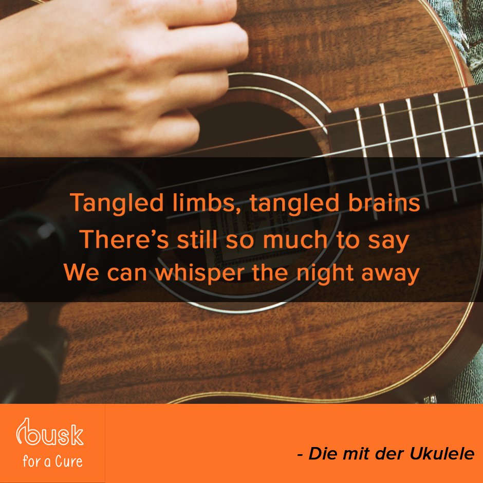 This week's BFAC artist, Die mit der Ukulele, shares some of her favourite lyrics from an original song:

"To me, this song is a snapshot of a moment in a new and exciting relationship, of whatever kind. It’s about two lovers sharing everything with each other..."
