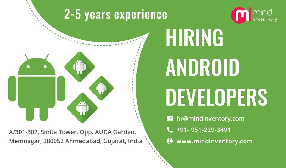 Mindinventory's tweet photo. Dear All,
We have very urgent openings @ Ahmedabad
Opening : Sr. Android Developer
Exp: 2 To 5 Year. https://t.co/SqkgMc0z02