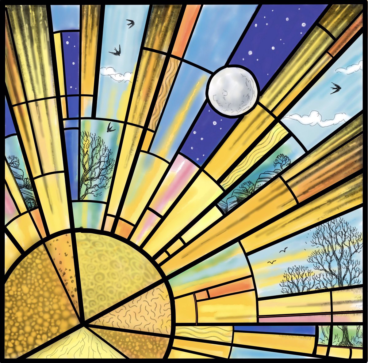 jforrestglass's tweet image. Working on this window now- quite big approx 1m square- should end up bright and cheerful! #sunshine #summer #yellow #sun #moon #glassart #stainedglass #interiordesign