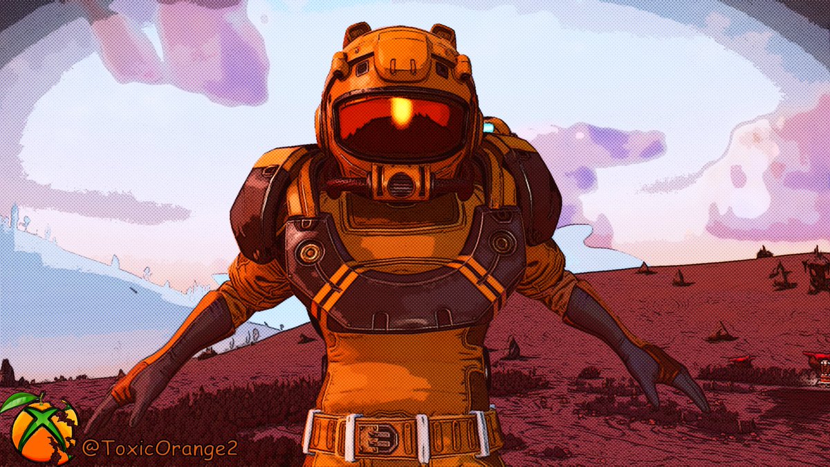 ToxicOrange2's tweet image. I'm really proud of this piece, started with a screen shot of #NoMansSky and turned it into a #ComicArt style image, i'm sure i'll be producing more of these in the near future, any suggestions of other #games you would like to see gimme a quick retweet and drop me a message !!