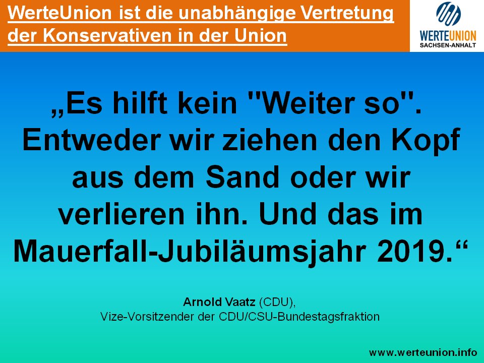 MAHNENDE WORTE ENDLICH ETWAS ZU VERÄNDERN UND NICHT AN DEM "WEITER SO" FESTZUHALTEN!

#WerteUnion #WerteUnionST #keinweiterso #Politikvechsel #ArnoldVaatz #CDU
