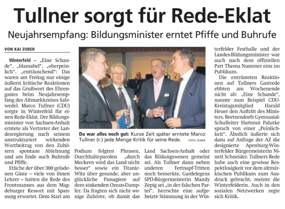 BILDUNGSMINISTER MARCO TULLNER (CDU) MACHT MAL WIEDER NEGATIV AUF SICH AUFMERKSAM

Wir sind gespannt wie lange sich Ministerpräsident Rainer Haseloff sich dies noch anschaut und endlich mal die Reißleine zieht.

#WerteUnion #WerteUnionST #MarcoTullner #Bildungsdesaster