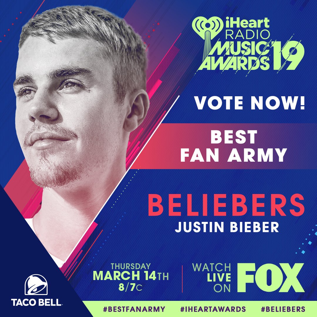 RT to vote for #Beliebers for <a href="/tacobell/">Taco Bell</a> #BestFanArmy!

#iHeartAwards | <a href="/justinbieber/">Justin Bieber</a> 
every rt as a vote guyzz rt this tweet if u love <a href="/justinbieber/">Justin Bieber</a> !