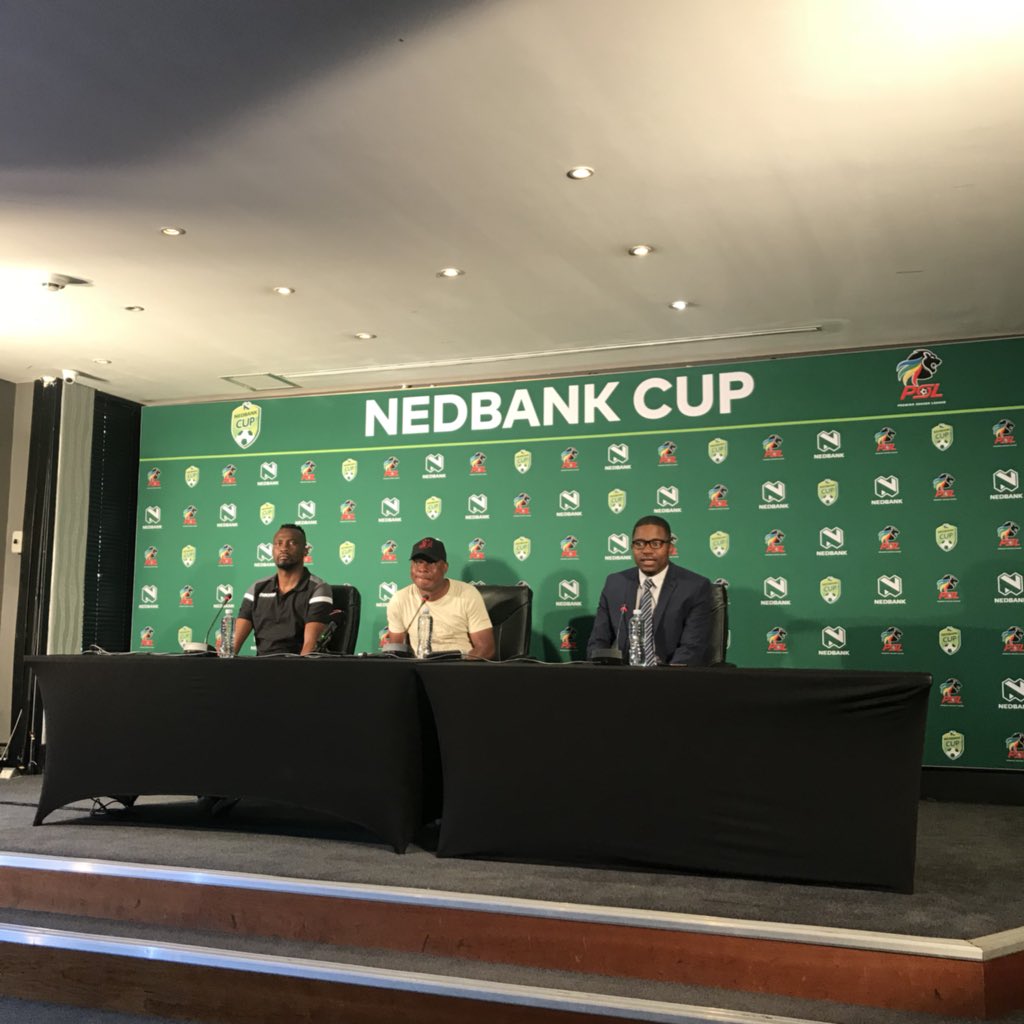 Soccer_Laduma's tweet photo. #NedbankCup Round of 32 pre-match press conference. 

First up, @maccabifc_rsa head coach Joel Masutha and captain Thapelo Tshilo. 🔵 https://t.co/QAcKb2PFgB