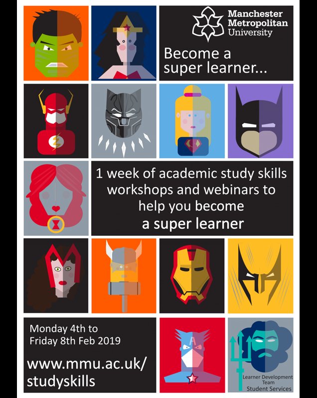 BusinessTechMMU's tweet image. Study Skills workshops start again soon.... do you want to become a Super Learner? Book your places whilst you can