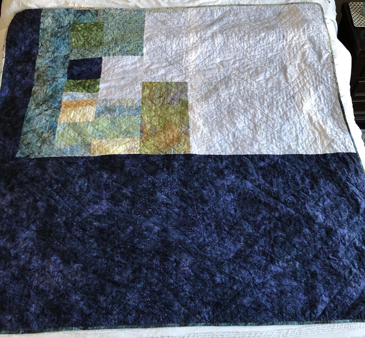 Penchant4Words's tweet image. #tbt to my “The Mountains Are Calling And I Must Go” batik quilt. Front, back, and details. #nofilterneeded #sewfun #cozyquilts