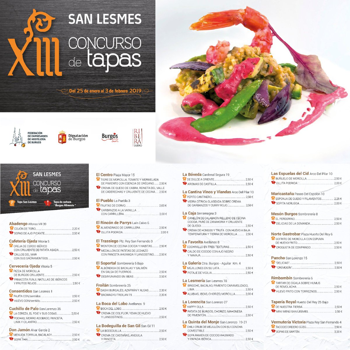Desde mañana se celebra en Burgos el XIII Concurso de Tapas coincidiendo con la festividad de su patrón, San Lesmes.