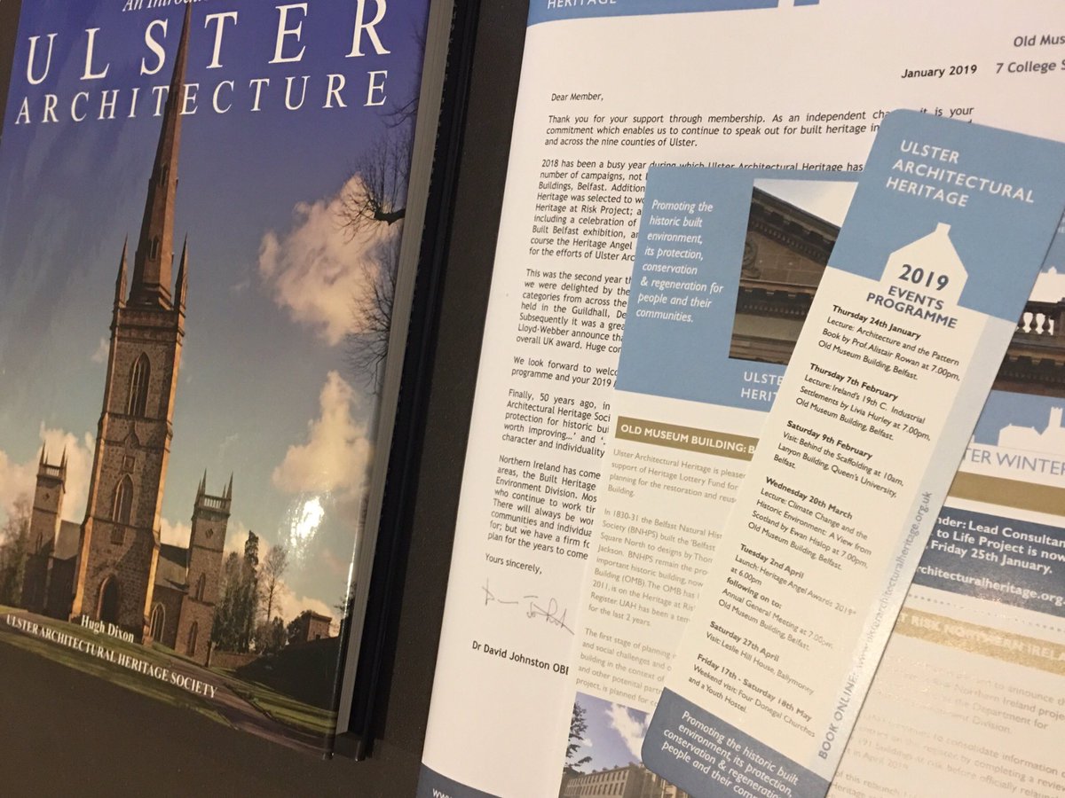 Just out, our 2019 membership pack! Become a member. 

**Sign up by Direct Debit and get a FREE <a href="/ulsterahs/">Ulster Architectural Heritage</a> publication, worth up to £30**

ulsterarchitecturalheritage.org.uk/membership/

Offer includes, either Introduction to Ulster Architecture (RRP £25) or Modern Ulster Architecture (RRP £30).