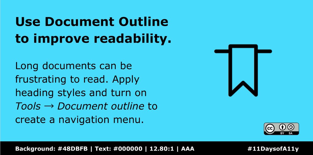 HumSS_TEL's tweet image. Ready for the 8th #11DaysofA11y @gsuite tip? 🤓

Long documents can be frustrating to read. In Google Docs, apply heading styles to your text and turn on Tools → Document outline to create a straightforward navigation menu. 📑

#GSuiteEdu #a11y