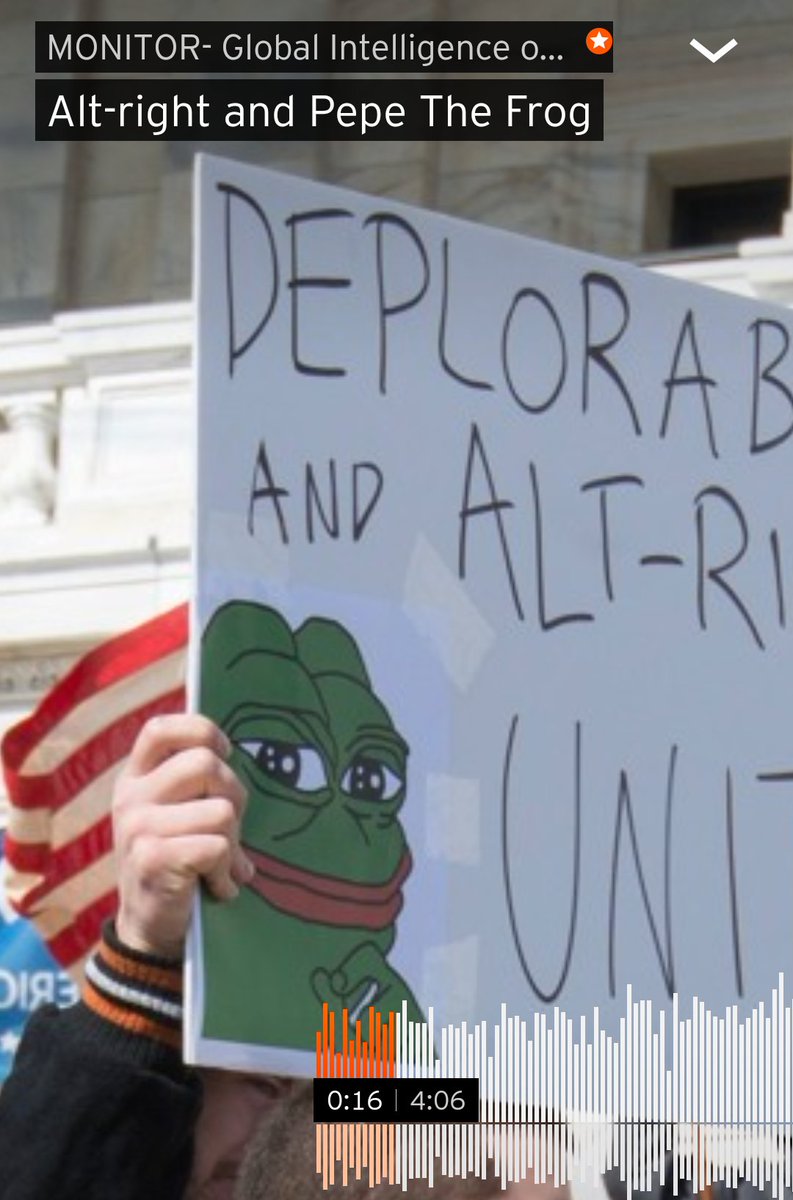 Monitoracism's tweet image. Should we be worried about the proliferation of Alt-Right memes like #PepeTheFrog? Listen to prize-winning new media expert Sal Hagen from the University of Amsterdam: bit.ly/AltRightMemes #MONITOR3