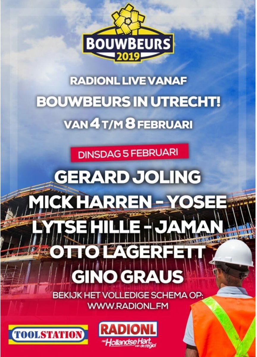 Hier gaan we los samen met <a href="/radionlfm/">RADIONL</a> <a href="/Zangerjaman/">Jaman</a> <a href="/gerardjoling/">Gerard Joling</a> <a href="/LytseHille/">LYTSE HILLE</a> <a href="/GinoGraus/">Gino Graus</a> <a href="/MickHarren/">Mick Harren</a> <a href="/OttoLagerfett/">Otto Lagerfett</a> <a href="/taekewouda/">Taeke Wouda</a> #bouwbeurs2019