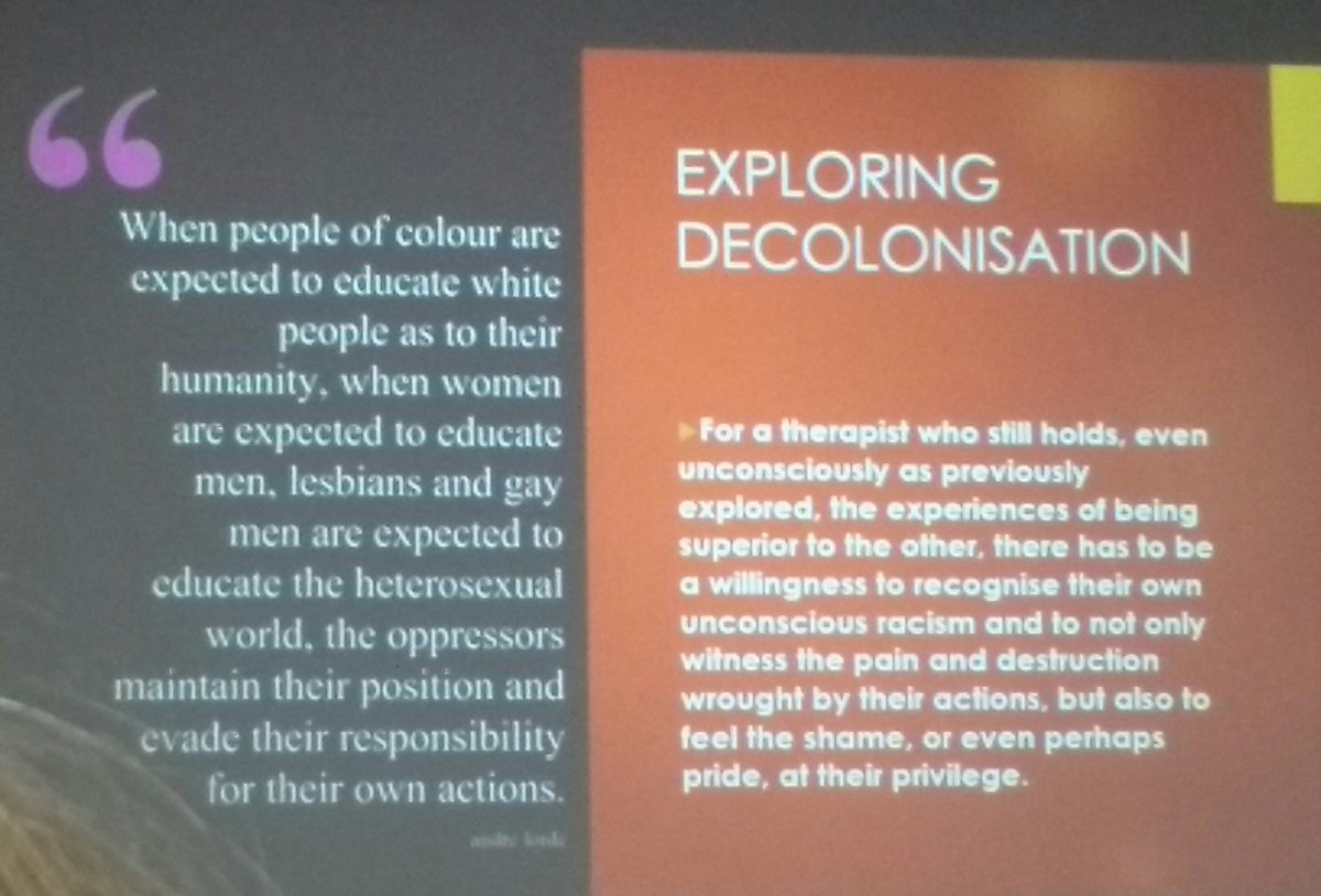 #dcpconf Dwight Turner thought provoking and powerful presentation on decolonisation of psychotherapy @nargisnislam @Schlosspsych @KathLW72 @BennaWaites @sophieclinpsy @SteWeatherhead