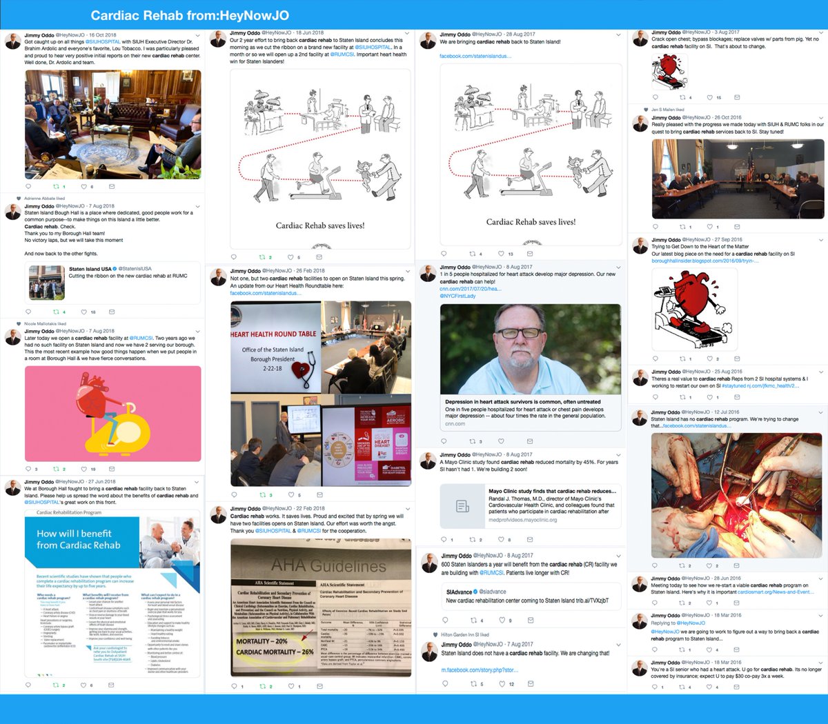 Jimmy Oddo (@heynowjo) on Twitter photo Borough Hall worked hard to return cardiac rehab to Staten Island and the initial data from our friends at <a href="/SIUHOSPITAL/">SIUH</a> show the fight was worth it. 
By end the of 2018, SIUH had a total of 2218 visits & 109 patients. We're drilling down on data to glean rehospitalization rates. Borough Hall worked hard to return cardiac rehab to Staten Island and the initial data from our friends at <a href="/SIUHOSPITAL/">SIUH</a> show the fight was worth it. 
By end the of 2018, SIUH had a total of 2218 visits & 109 patients. We're drilling down on data to glean rehospitalization rates.