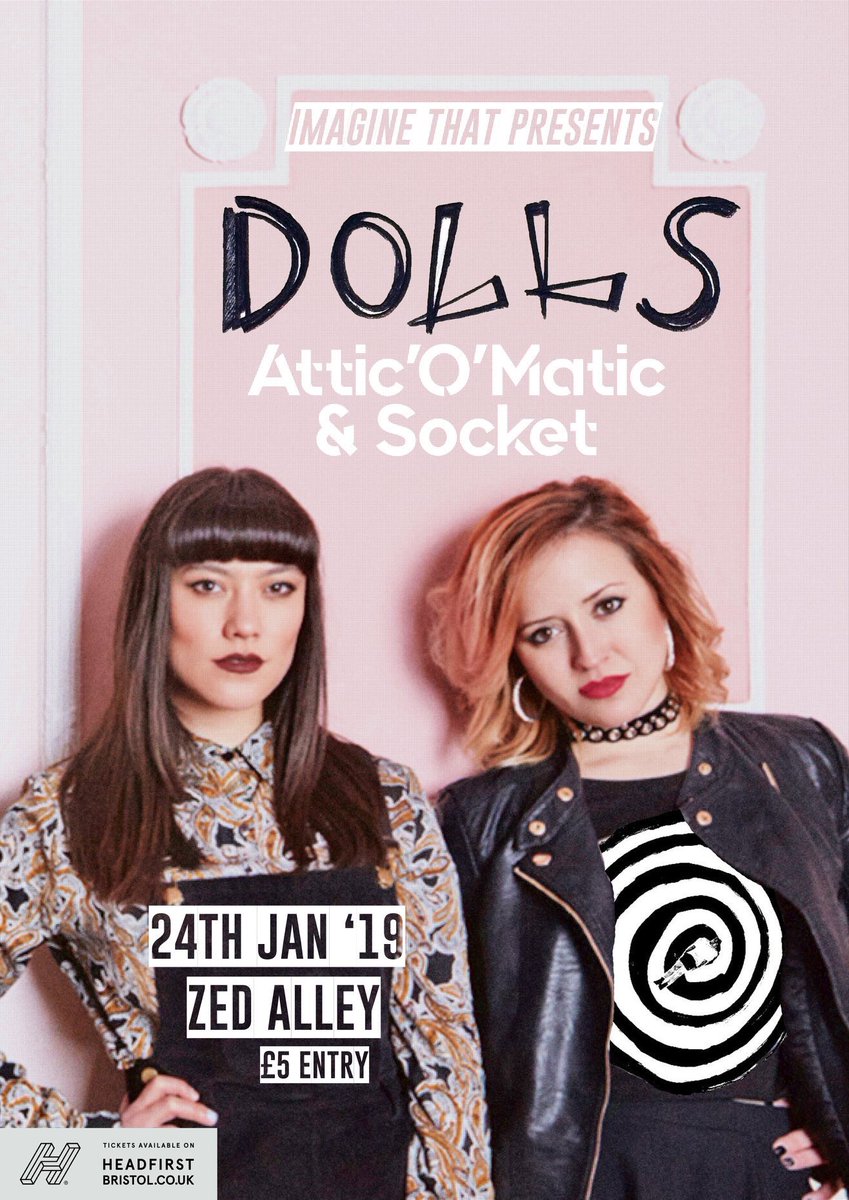 🤩🤩 TONIGHT! 🤩🤩

@thisisdolls 
Attic’O’Matic
@Socket_UK 

@zed_alley 

#dollsontour #bristolgigs #2piece #rocknroll