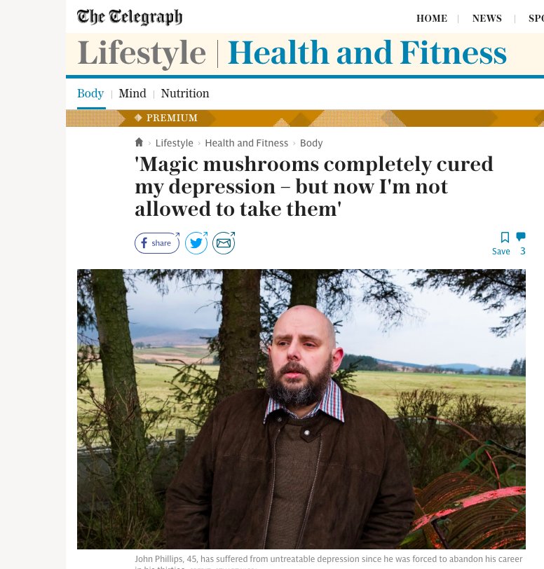 LadburyPR's tweet image. 'Magic mushrooms completely cured my depression – but now I'm not allowed to take them' brilliant piece by @lukemintz @Telegraph today on depression + #MagicMedicine film by the ace @DartmouthFilms. Read on! bit.ly/2FMIOLA