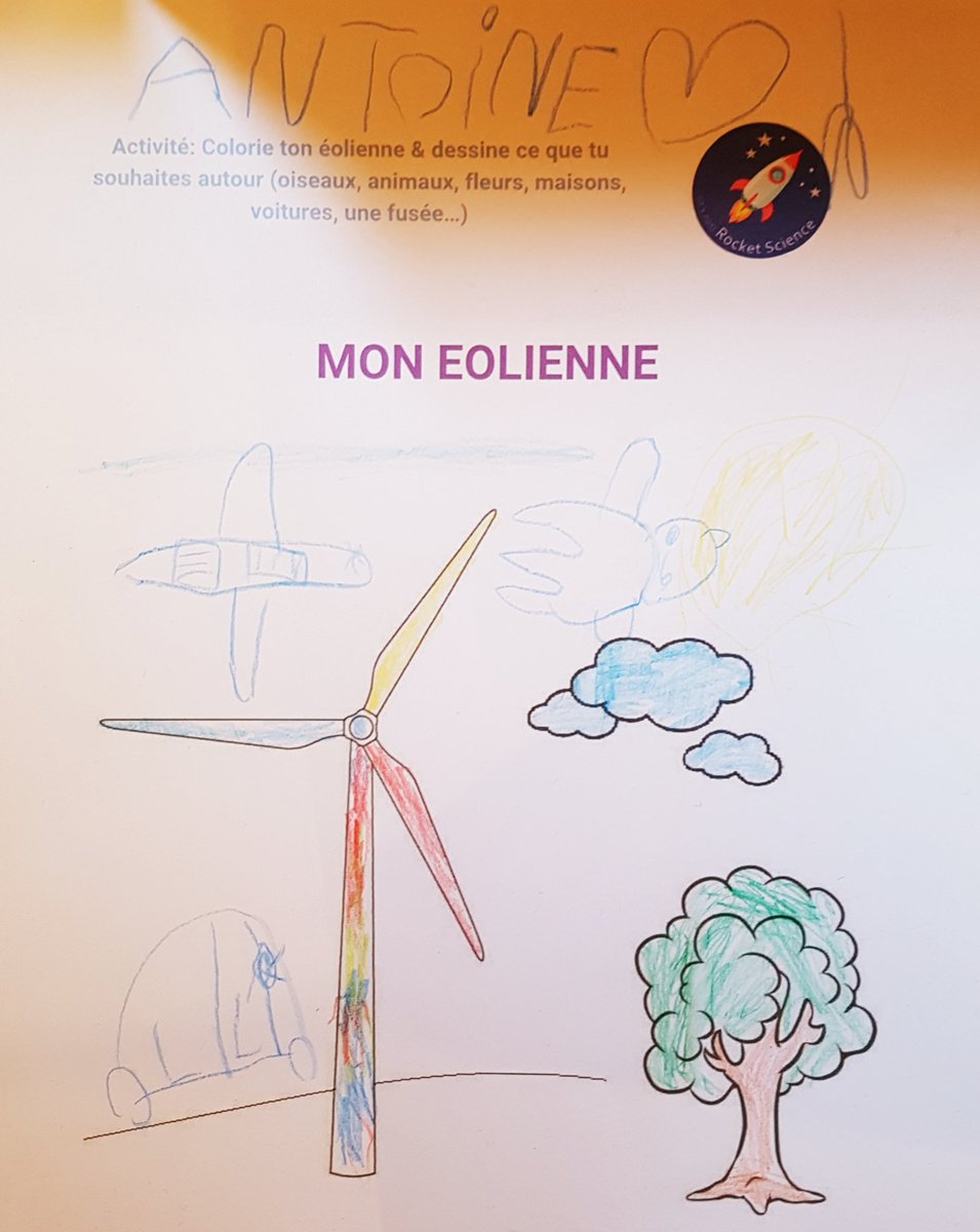 RocketScienceFr's tweet photo. La créativité avant tout! Voici l'exemple de dessin réalisé lors de notre premier atelier @RocketScienceFr  sur les éoliennes. Bravo à nos petits créateurs, artistes et scientifiques en herbe ! #creativity #artandscience #wind #éoliennes #EducationForKids https://t.co/XRYtQo9pww