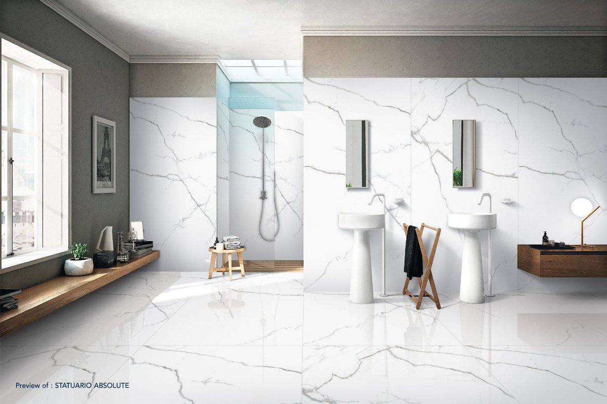 InfinitySlab's tweet image. Statuario Absolute, which creates a contemporary &amp;amp; strong effect with its marble texture, adds a different dimension to the spaces with its #120x240 cm size. cruso.in 
#porcelainslab  #infinityslab #largeformattiles #slabtiles #largetiles #60x120  #120x120 #80x160