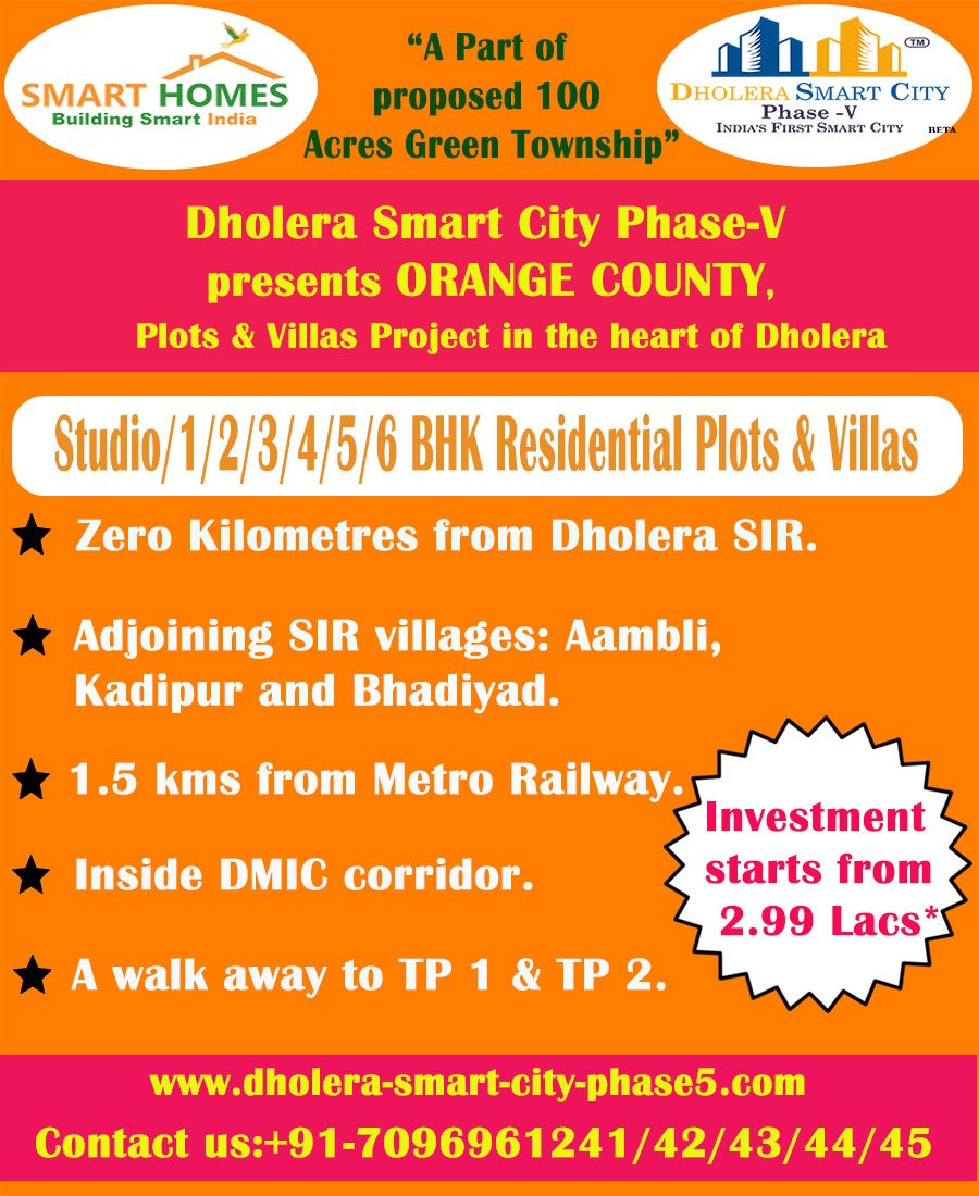 DSCPhase3's tweet photo. Dholera Smart City Phase 5 presents Orange County, a Residential Plotting and Villas project.
For more information, please visit us: https://t.co/itdXFxiZHl or Contact us: +91 7096961245
#SmartHomesInfrastructure #WorldsLargestSolarPark #DholeraSmartCity #ABCD_Building https://t.co/GFo8DY4YTS