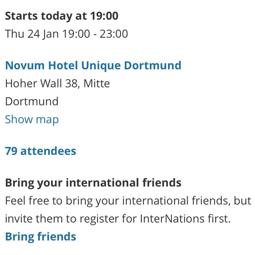 v_konsult's tweet image. Are you ready to meet 70 + other #expatriates living in and around #Dortmund tonight to celebrate a new year! 35 nationalities joining 🌍 🌎 🌏
Check out tonight’s sign up details: internations.org/event/promotio… Stay tuned for our monthly events and weekly activities! #GlobalLocal #NRW