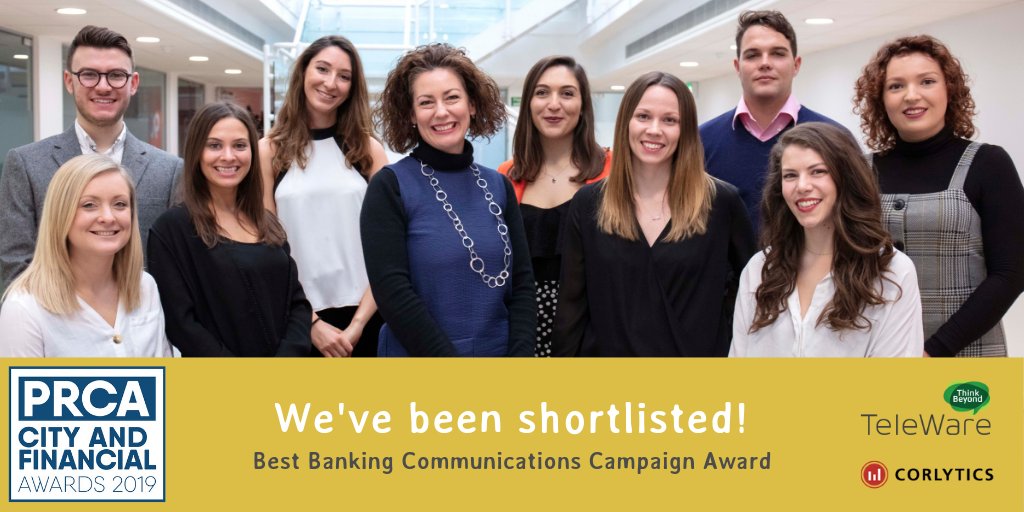 We are delighted to be shortlisted for our banking communications campaigns for not one, but two clients @Corlytics, @TeleWare at this year’s @PRCA City and Finance Awards. #PRCACF #financePR ow.ly/AQ8630nqVh5