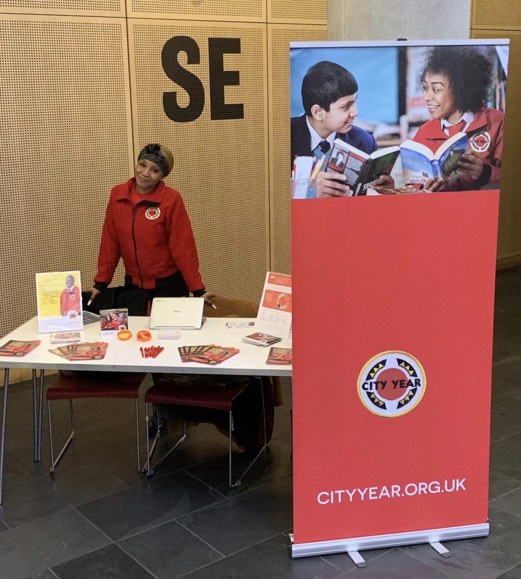 CityYearUK's tweet photo. Volunteer mentor Michelle is spreading the word about City Year UK’s leadership development programme at @citywestcollege today! #CYEvents https://t.co/hvkJ1fmkQV