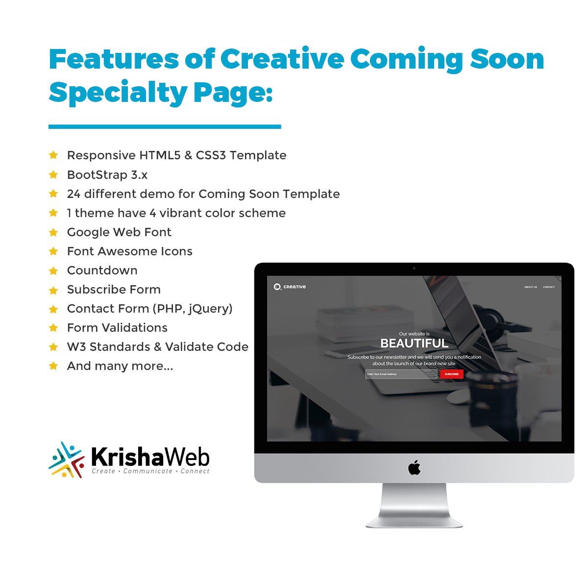 KrishaWeb's tweet image. Creative coming soon template is beautifully designed coming soon/under construction HTML page template.
To know more click here👉 bit.ly/2FLi1PZ

#HTML #template #customizedtemplate