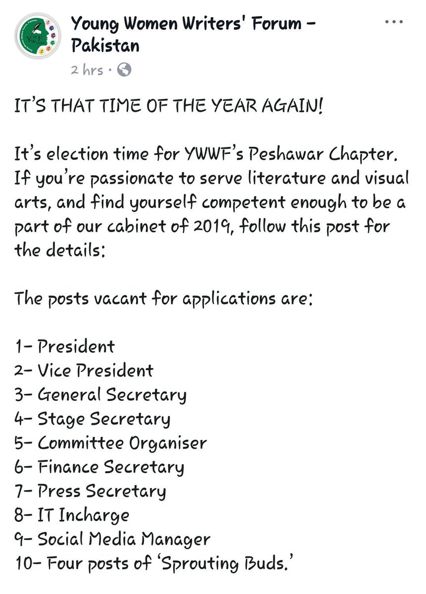 YwwfPeshawar's tweet photo. Dear Twitter Folks,
We are delighted to share that YWWF PESHAWAR Chapter is all set for the annual revival of its Cabinet. Join us in spreading the word and be a part of the prestigious forum. Further details are provided in the photos attached. https://t.co/fifUp9WjFb