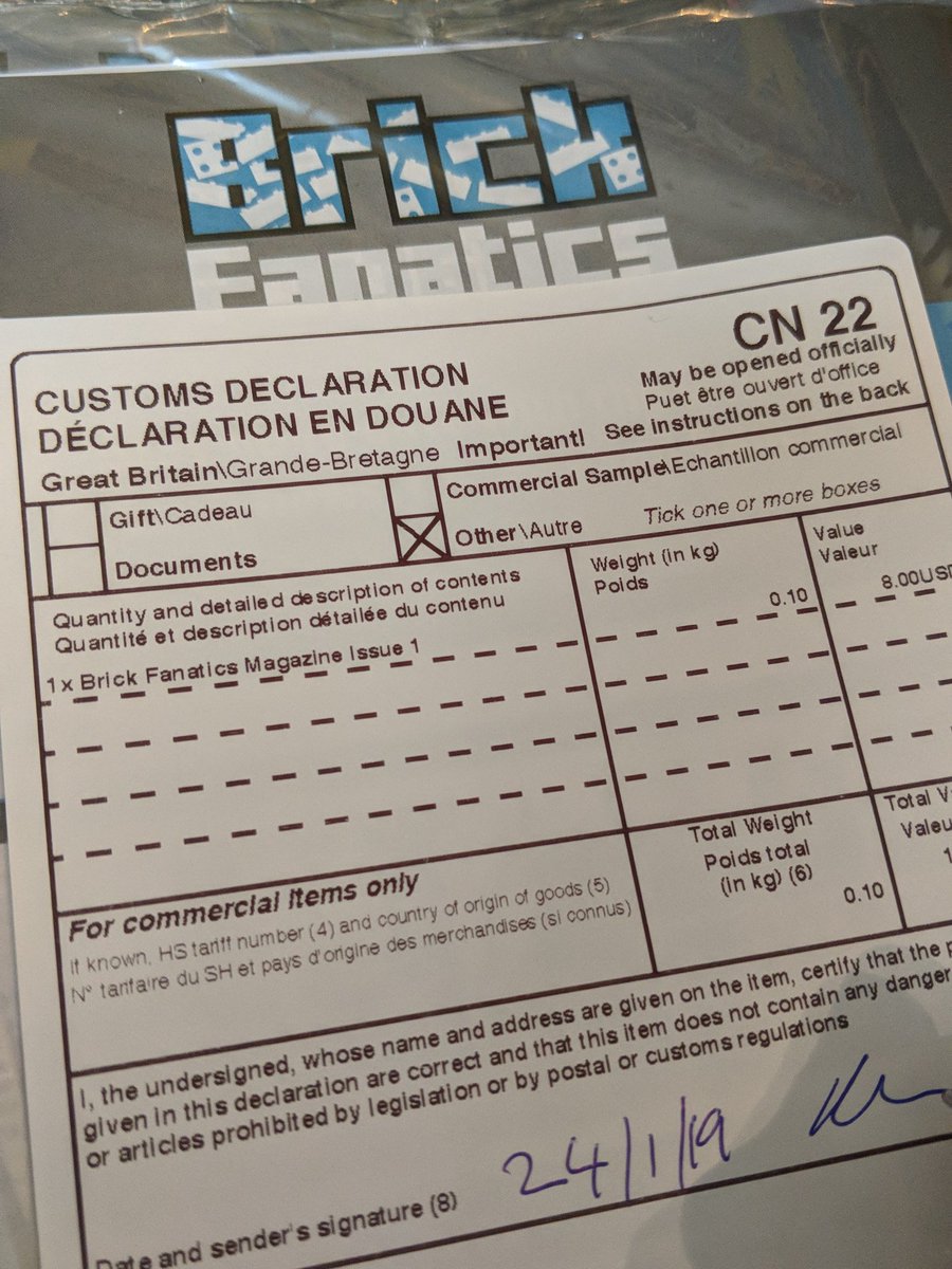 Each issue of Brick Fanatics Magazine that we send out from the office on International Priority is personally autographed by me...