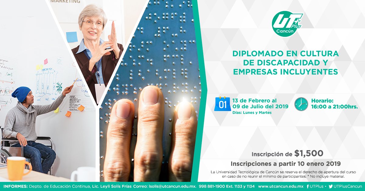 UTPlusCancun's tweet photo. La inclusión es sumamente importante para el desarrollo de las empresas y su personal, conoce nuestro increíble diplomado implementado por profesionales de la salud #UTCancun #UTC #UTPLUS #EducacionContinua https://t.co/shIJ2vxl0T