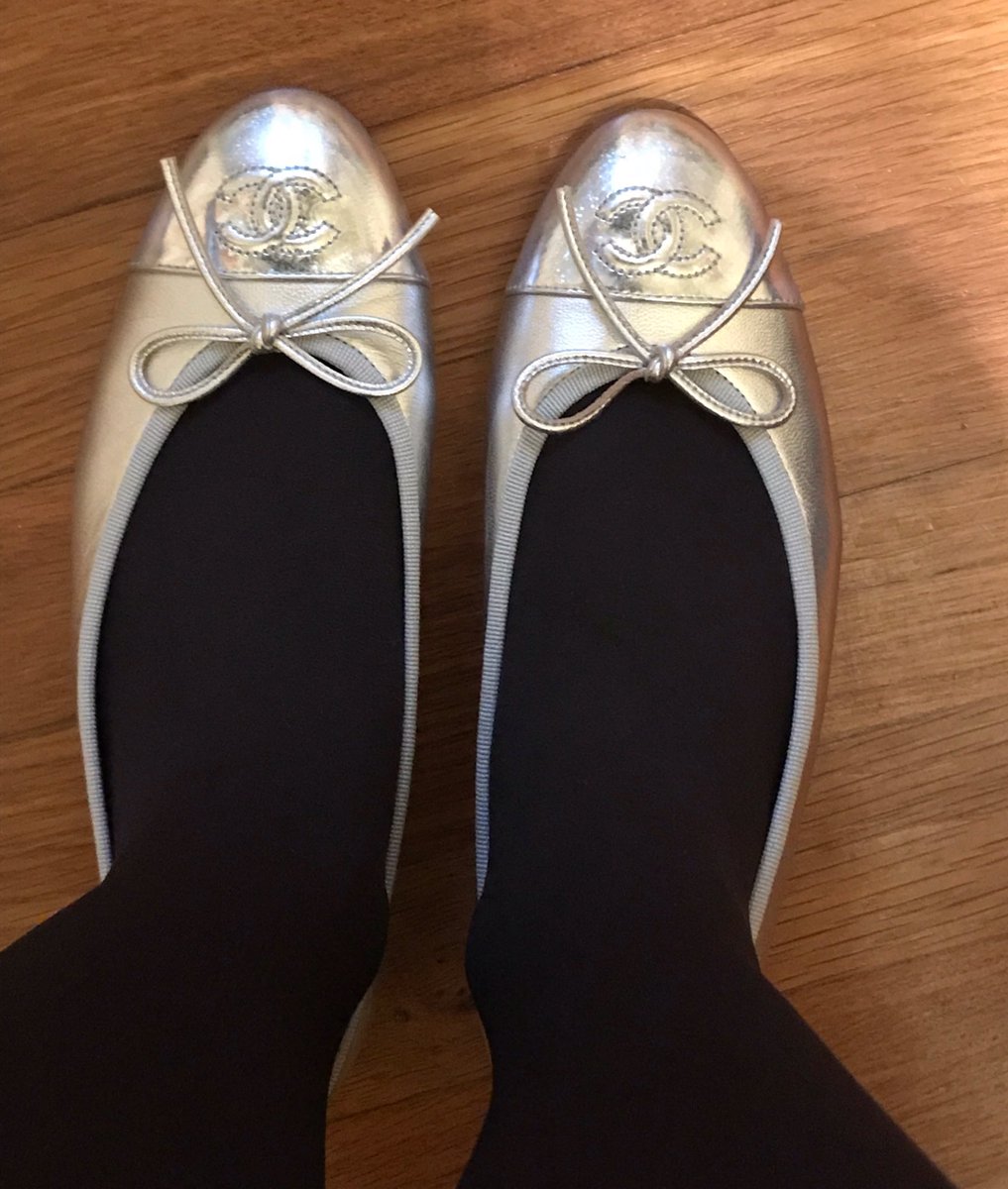 chanel silver ballet flats