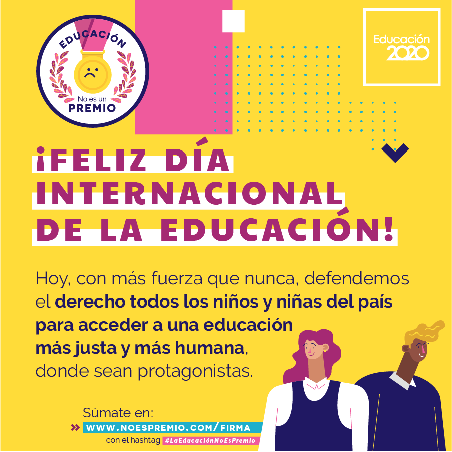 ¡Feliz #DiaInternacionaldelaEducacion!  Hoy decimos con más fuerza que nunca #LaEducaciónNoEsPremio. Si tú también crees que la política pública debe ser justa, basarse en la evidencia y no discriminar a las familias, suma tu firma en noespremio.com/firma ¡ya somos 5 mil!