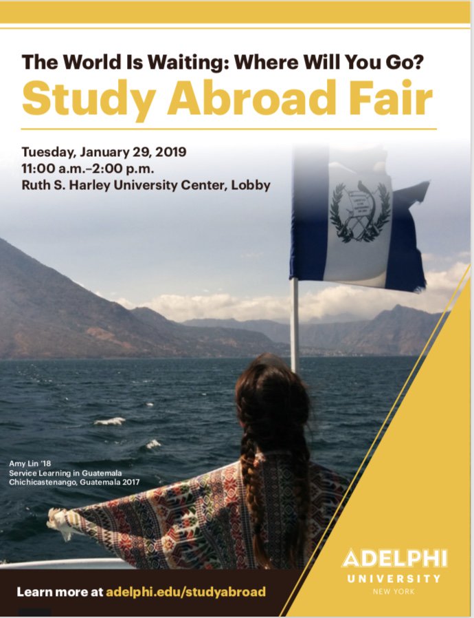 Adelphi_Global's tweet image. We hope everyone had a great first week back! Keep your schedules open next TUESDAY for our Study Abroad Fair!! Learn about all the different programs we offer and talk to study abroad representatives as well as students who've gone abroad!
