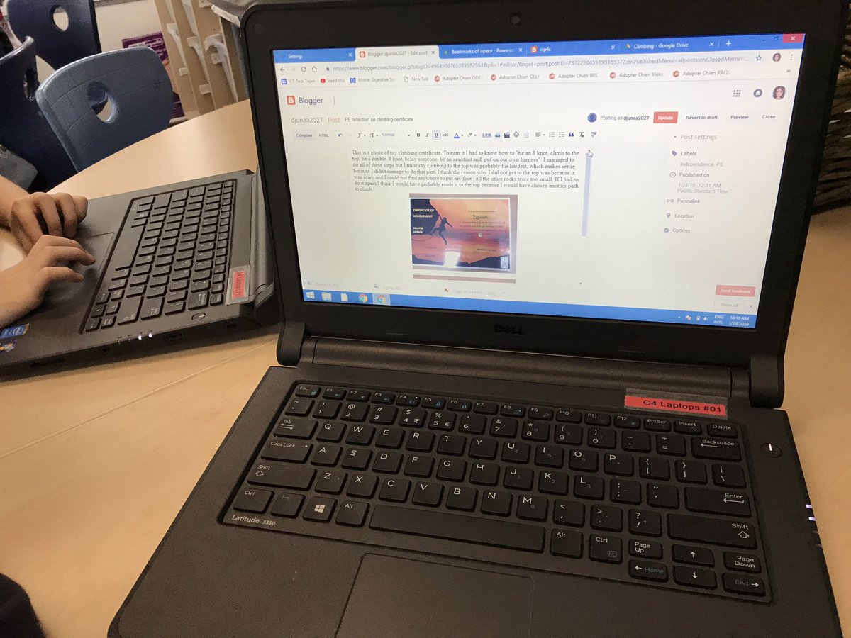 mslingisp's tweet photo. From uploading the PE climbing certificates to adding their units assessment rubrics, G4 students were totally immersed in their learning blog to document their learning! #ISParisIB #learningblog https://t.co/HrgWuzKAoj