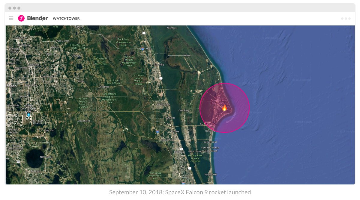 shai_wininger's tweet photo. Our new Watchtower wildfire detection system which analyzes signals from orbiting satellites in #space caught this heat signature from the Kennedy Space Center. @elonmusk, was that you? https://t.co/dxkZLCTSaf https://t.co/LsCvCdtAIG