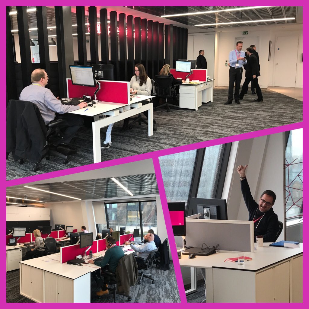 TSystemsUK's tweet photo. The news of our new London office has gotten around fast. Just the second day and it’s already full. Our Portfolio Lead for TC &amp; Delivery definitely approves of the new space. 😄 #peoplemakeithappen #lovemagenta #telekomwall https://t.co/xj99DUSTqr