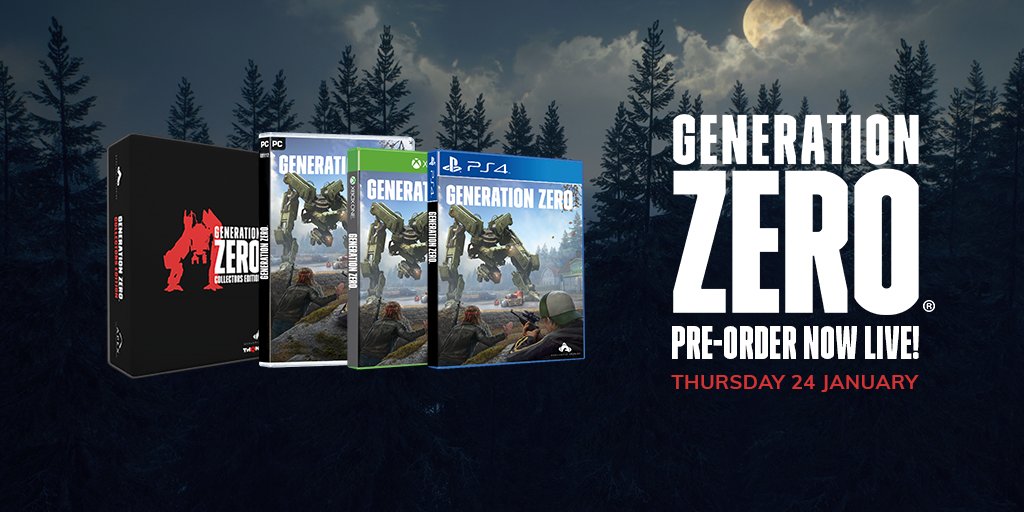 [RELEASE DATE REVEAL - PRE-ORDERS OPEN] We are happy to announce that Generation Zero is set to release on the 26th March 2019, on all available platforms. Additionally, pre-orders (including for our special Collector's Edition) are now open! bit.ly/2B2je1d