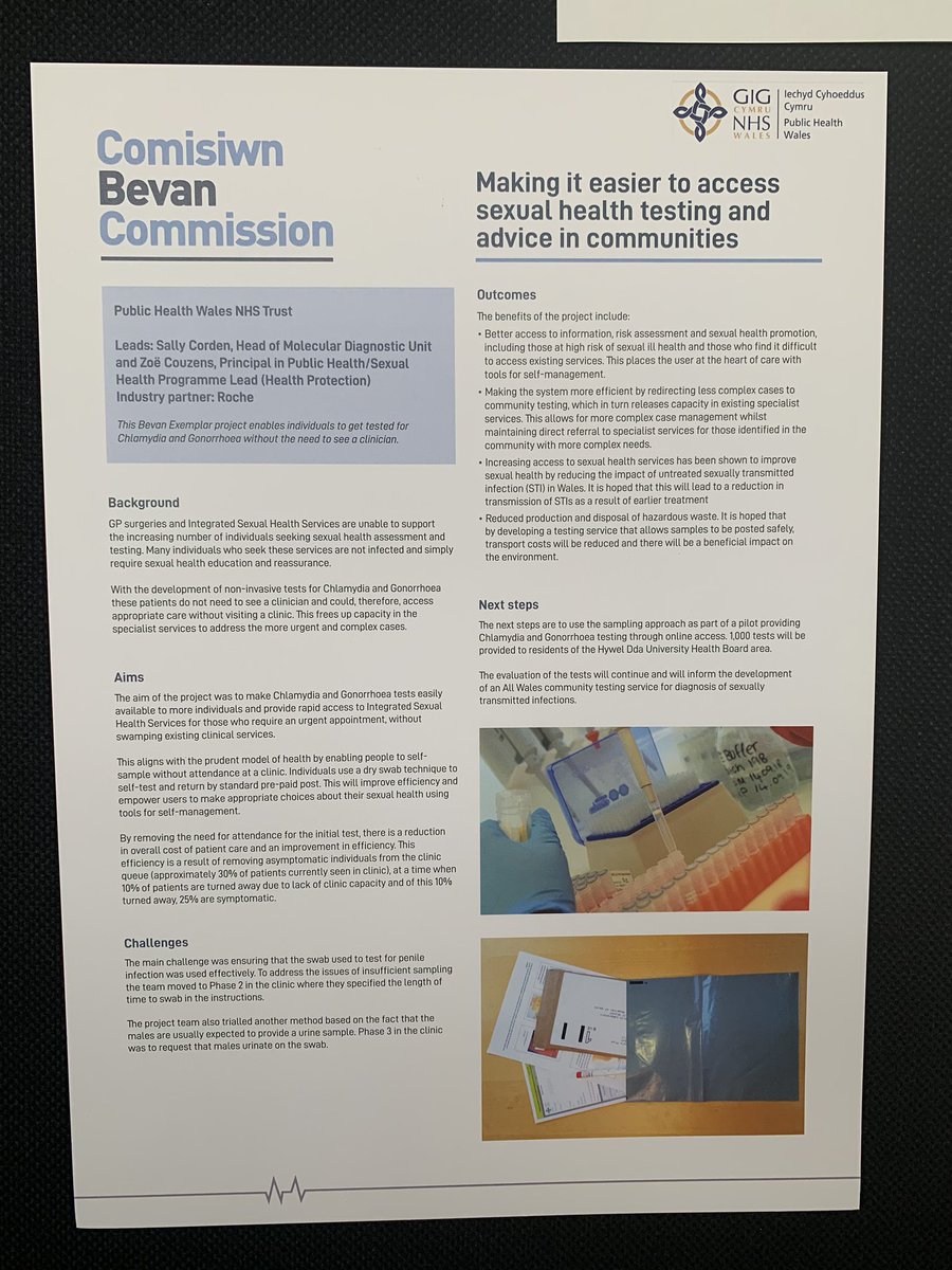 Very proud of my @PublicHealthW colleagues Zoe Couzens and Sally Corden. They were recipients of #BevanExemplar funding for innovation. They successfully developed and piloted a home based self-testing for #chlamydia and #gonorrhoea. @BevanCommission @tcooper321