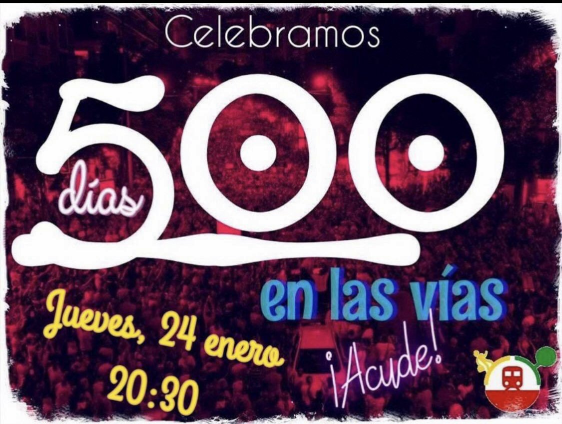 VueltadelTrenBz's tweet photo. Nuestro apoyo a compañeros-as de #Murcia que cumplen #500días días de movilización #ALasVías y nuestro reconocimiento a la lucha incansable que están realizando por sus derechos. #MurciaLibredeMuros https://t.co/nELoMcRbj5