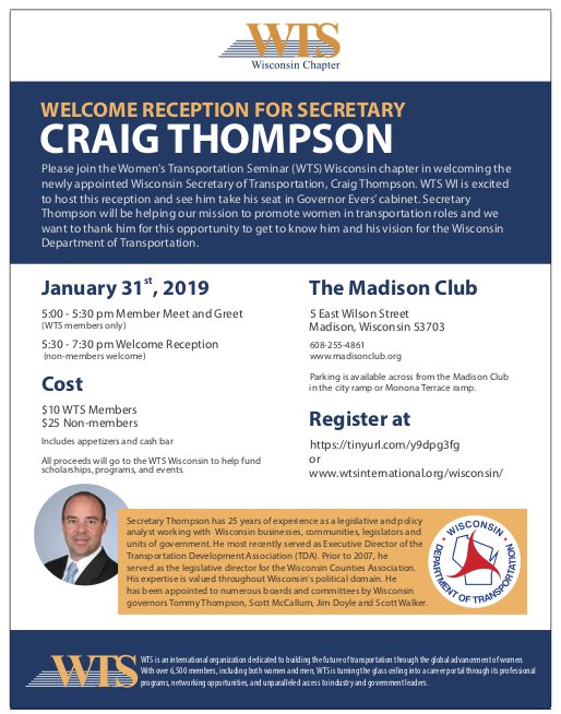 uwmtwc's tweet photo. Congratulations Secretary Thompson! @Craigtda. We are excited to attend this event. https://t.co/bzhcVtLEbd @WTS_Wisconsin #transportationworkforce https://t.co/RGVBBwxVi9