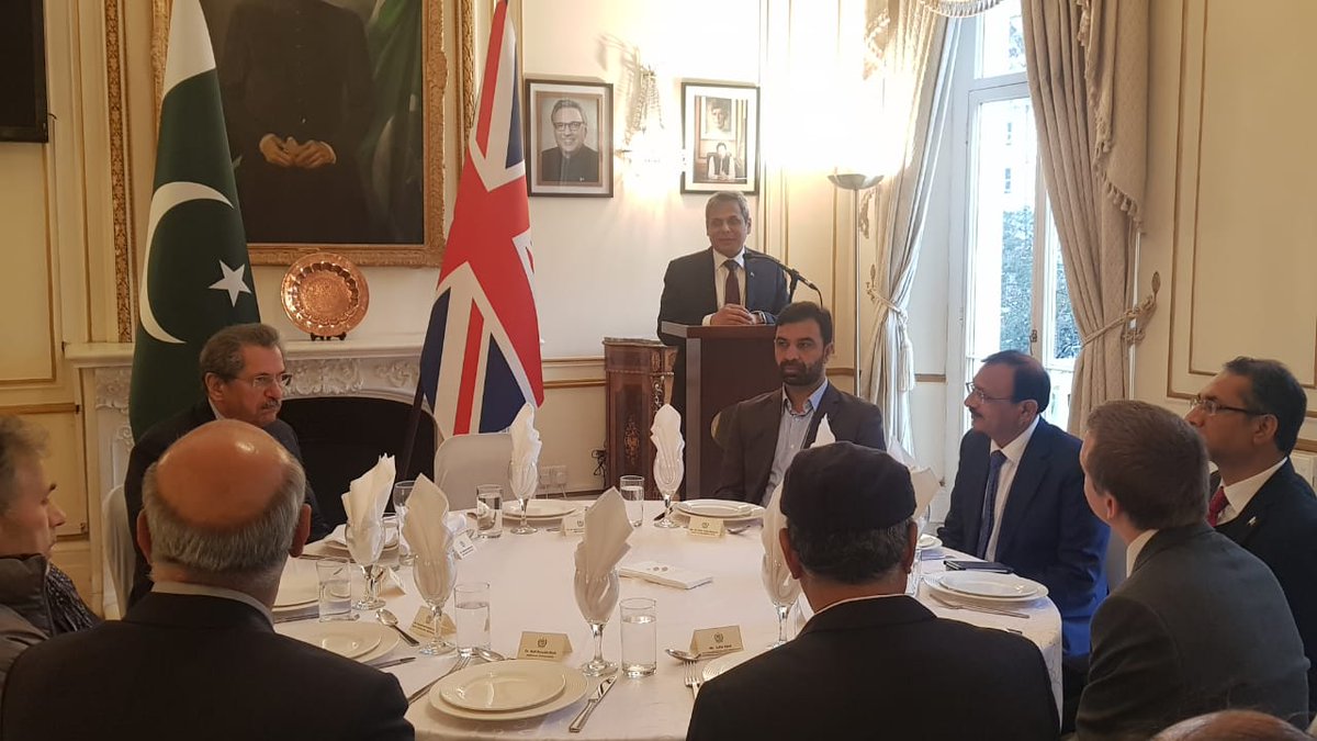 Pakistan High Commissioner to the UK Mr. Nafees Zakriya hosted a lunch in honour of Federal Minister <a href="/Shafqat_Mahmood/">Shafqat Mahmood</a> Mahmood, Advisor To CM KP On E&amp;SE @ZiaBangashPTI , and officers delegation at the Pakistan High Commission, Knightsbridge, London.
#PTI