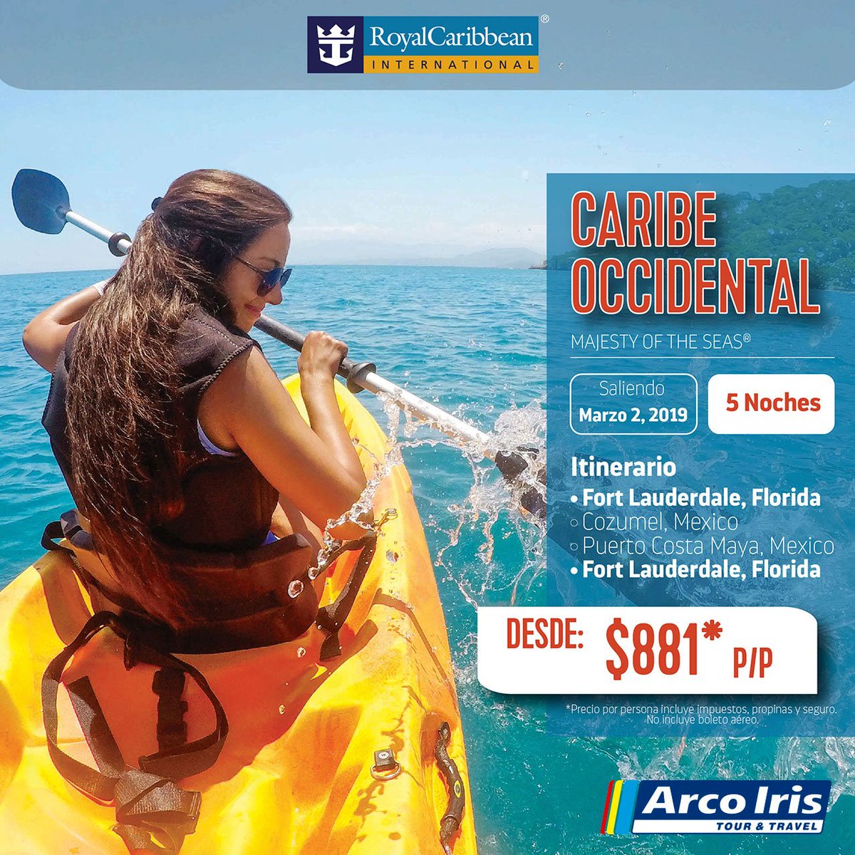 #Crucero por el #CaribeOccidental desde US$881.00 por persona, adiciona noches en #Miami y completa tus vacaciones de película. #AquiQuieroEstar. Consulta nuestras tarifas aéreas.

Reserva al 203-1057 / 203-1058 o a ventas2@arcoirispanama.com / mercadeo@arcoirisapanama.com